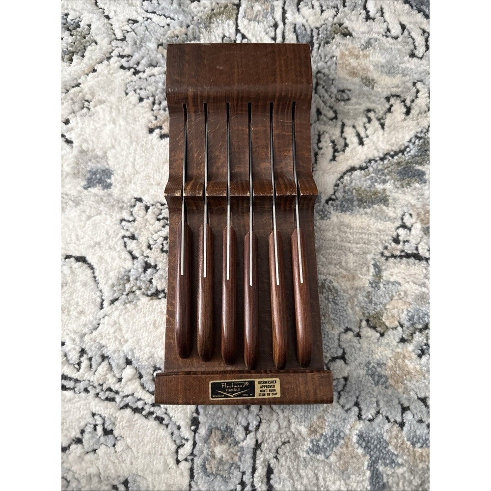 Flint Vintage Stainless Steel Vanadium 6 Piece Knife Set W/ Wooden Block Hang
